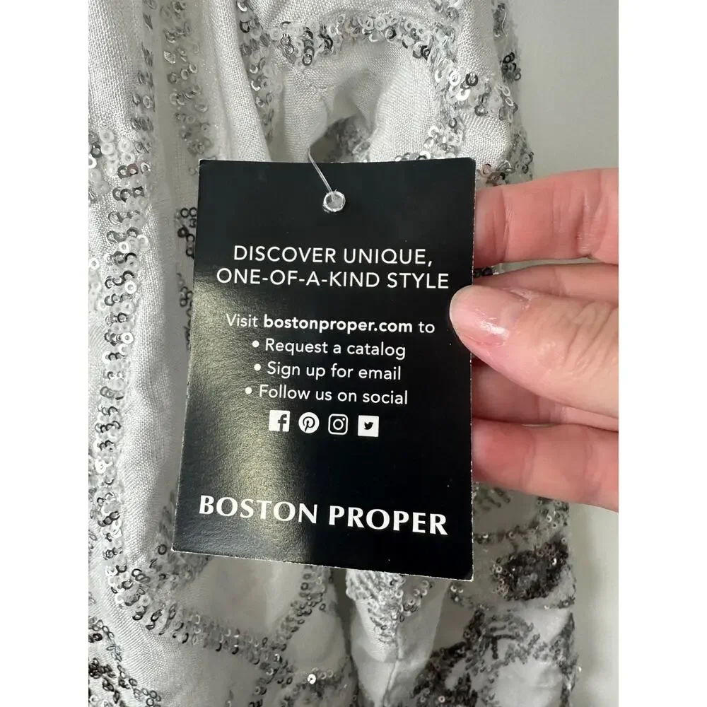 NWT Boston Proper Floral Sequin Embellished Shimmer Linen Jacket Sz 12 $190 C1 - Picture 3 of 8